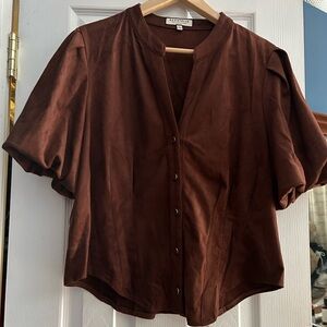 Bagatelle faux suede brown Button-Up Women's Top